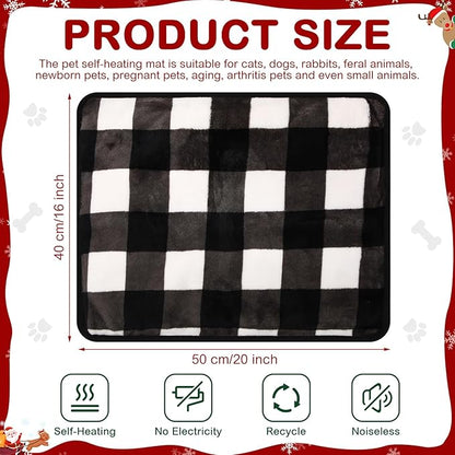 2 Pack Self Warming Cat Bed Self Heating Dog Pad Cat Warming Pad Thermal Pet Mat Washable Reflect Body Heat Removable Cover for Indoor Kittens Puppies (Black White Plaid,16 x 20 Inch)