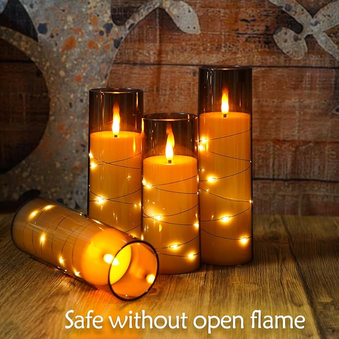 Flameless Candles with Embedded Star String, Battery Operated LED Pillar