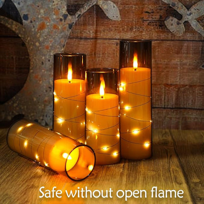 Flameless Candles with Embedded Star String, Battery Operated LED Pillar