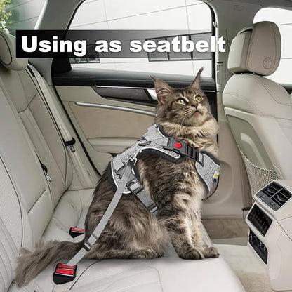 Cat Harness and Leash for Walking, Retractable Cat Harnesses and Leash Set Escape Proof, Breathable Soft Kitten Small Large Harness for Travel Training and Walking, Grey, XS