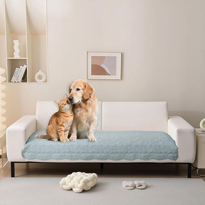 HANDONTIME Pet Protector Furniture Covers - Cotton Couch Cushion Covers, Embroidery Jacquard Dog Couch Cover Sofa Cover for Dogs, Soft Pet Friendly Sofa Protector Washable (Misty Blue, 35.4" x 63")