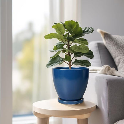 6.8 Inch Plant Pot - Ceramic Planter with Drainage Hole and Saucer, Modern Round Flower Pot, Planters for Indoor Plants, Home Garden Decor, Blue