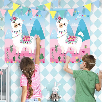 NEBURORA 2 Pack Pin The Tail on The Llama Game 2 Large 21"x 28" Posters with 48pcs Stickers Llama Themed Birthday Party Supplies Decorations for Girls Fiesta Party Games Classroom Game
