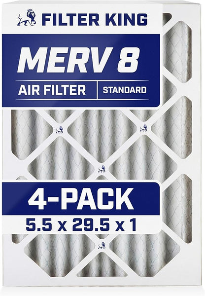 Filter King 5.5x29.5x1 Air Filter | 4-PACK | MERV 8 HVAC Pleated A/C Furnace