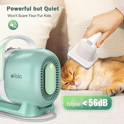 Afloia 6-in-1 Dog Grooming Vacuum Kit, Pet Clipper & Nail Grinder, Green | All-in-one grooming covers brushing, clipping, trimming and nail care, 1.5L dust cup, 3 suction levels, low-noise comfort