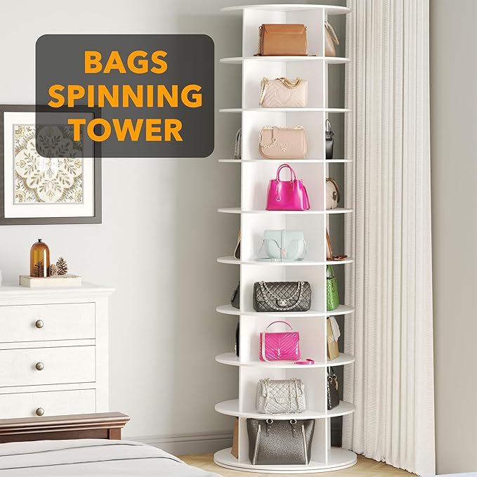 SpaceAid 9 Tier Rotating Shoe Rack Tower, Spinning Shoe Display Lazy Susan