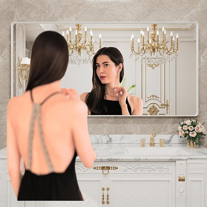 LOAAO 72x40 Inch White Metal Framed Bathroom Mirror
