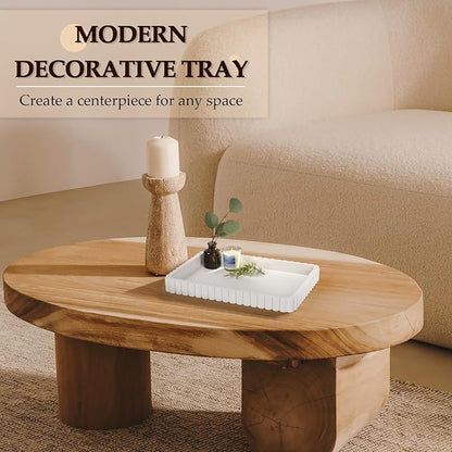 Concrete Decorative Tray for Coffee Table Decor, 14" Coffee Table Tray Ottoman Tray Table Centerpieces, Rectangular Modern Decorative Trays for Home Decor, Living Room, Entry, White