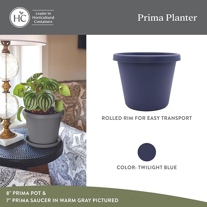 The HC Companies Prima Round Plastic Plant Pot w/Rolled Rim - Lightweight & UV Resistant Flower Pot for Herbs & More - Outdoor & Indoor Plant Pots w/Drainage (14 inch, Twilight Blue, Pack of 1)
