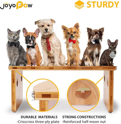 Elevated Dog Bowls, Bamboo Raised Dog Bowl for Large Dogs & Medium Dogs, with 2 Stainless Steel Bowls (10'' Tall–48 oz Bowl)