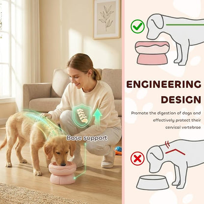 Donut Duo Ceramic Dog Bowl, Dog Water Bowl and Dog Food Bowl, Pet Bowls (Pink)