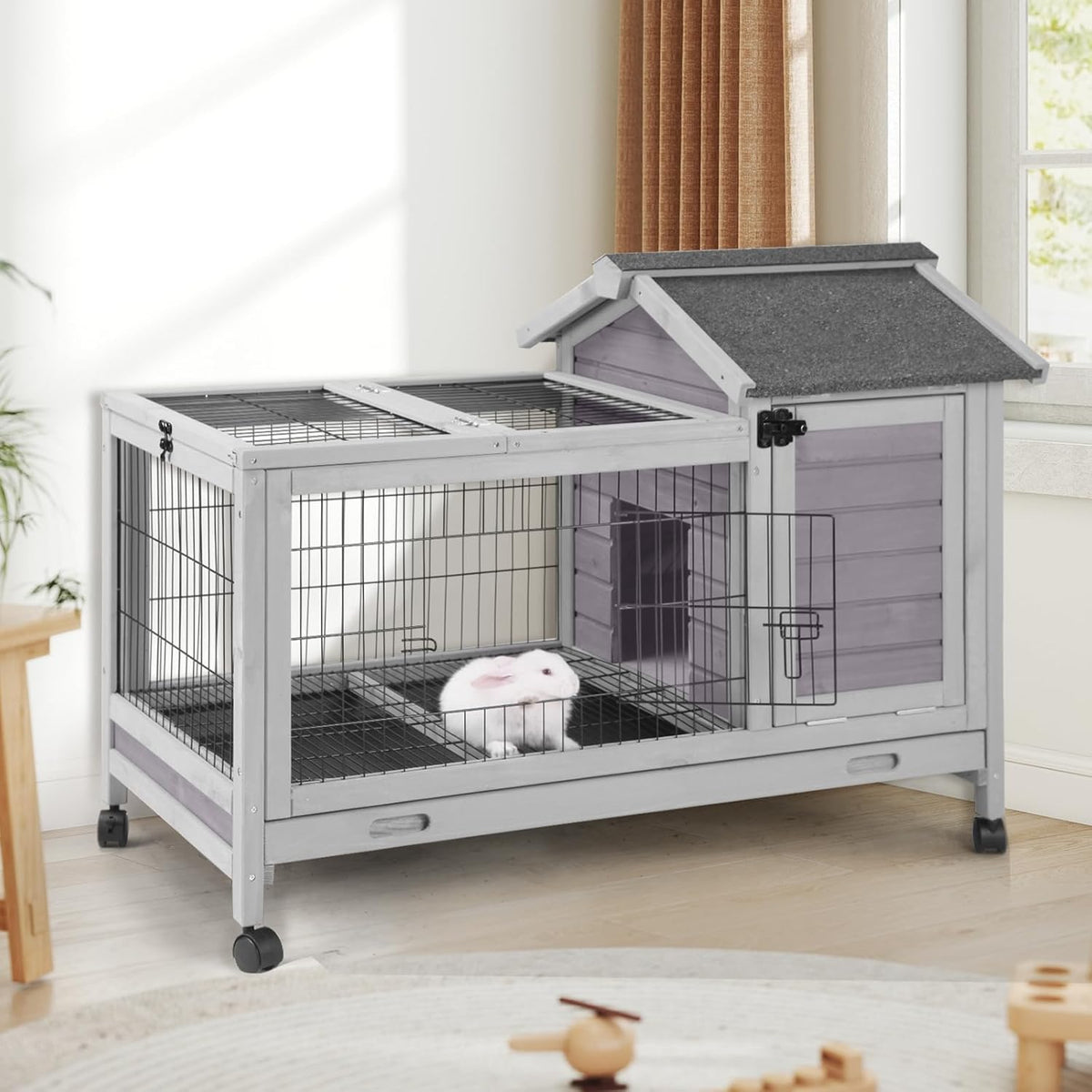 AIVITUVIN Rabbit Hutch Indoor with Wire Rabbit Cage Outdoor Bunny Cage with Run Guinea Pig Cage Leakproof Pull Out Tray