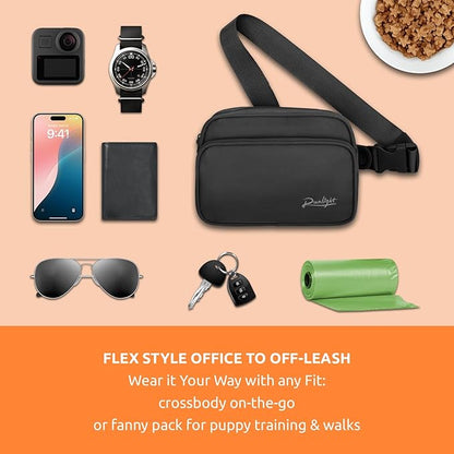 Dog Training Treat Pouch Fanny Pack,Dog Waist Belt,Dogs Walking Bag Crossbody with Poop Bags,Puppy Treat Bag Training Pouch (Black)