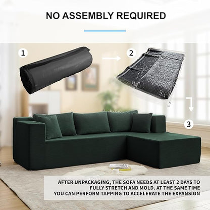 PUREMIND 106" Cloud Sectional Couch for Living Room, Corduroy L Shape Sofa with Deep Seat, Modern Green Couches Modular Boneless Foam Couch Corner Couches, No Assembly Required