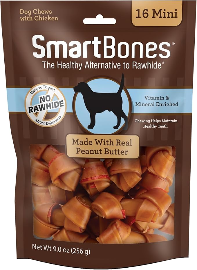 SmartBones Rawhide-Free Peanut Butter Mini Bones 16 Count (Pack of 1)