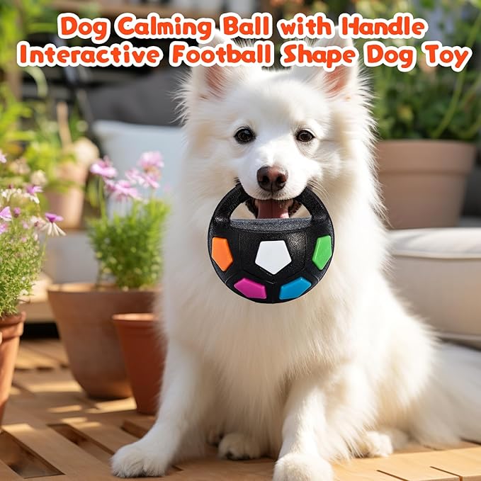 Dog Toy Soccer Ball with Handles, Mellow Dog Calming Ball, Pet Dog Football Shape Toy, Interactive Balls for Dogs Playing, Water Play, Training & Outdoor Games for Medium Large Breeds (Black)