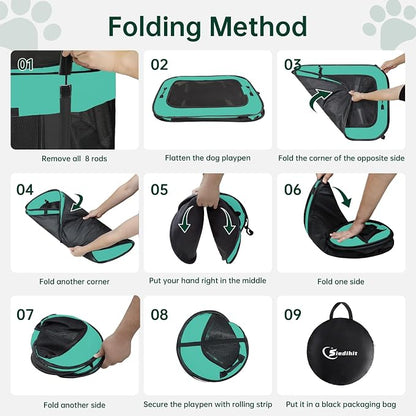 Siedihit Dog Playpen, Cat Pet Puppy Crate, Portable Playpens Indoor Outdoor (Green, Large)