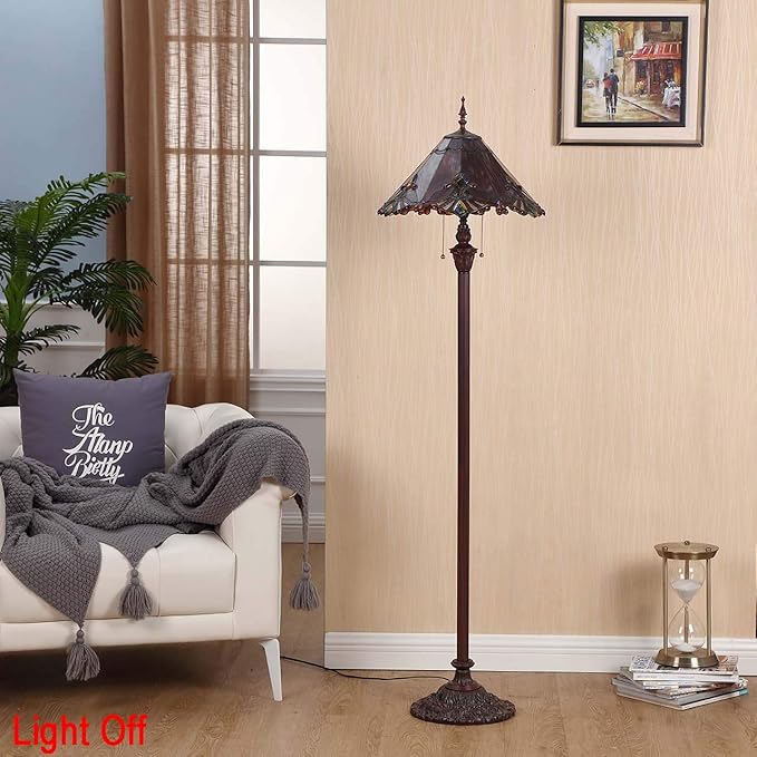 Bieye L10242 Baroque Tiffany Style Stained Glass Floor Lamp with 17-inch Wide Lampshade, 65-inch Tall (Red)