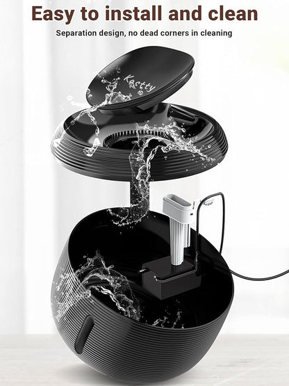 Kastty 3.5L/118oz Large Capacity Cat Water Fountain for Cats Indoor FS77 | Ultra Quiet Pet Water Fountains Water Level LED Light Multi-Filtration BPA-Free, Automatic Cat Fountain Easy Cleaning (Black)