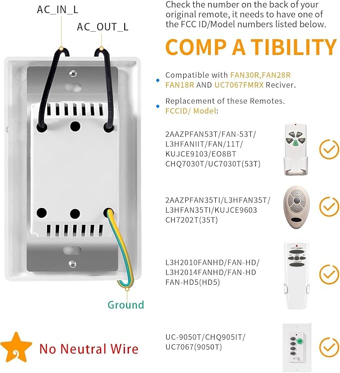 Humpptom Universal Ceiling Fan Remote Control, Ceiling Fan Wall Switch UC9050T