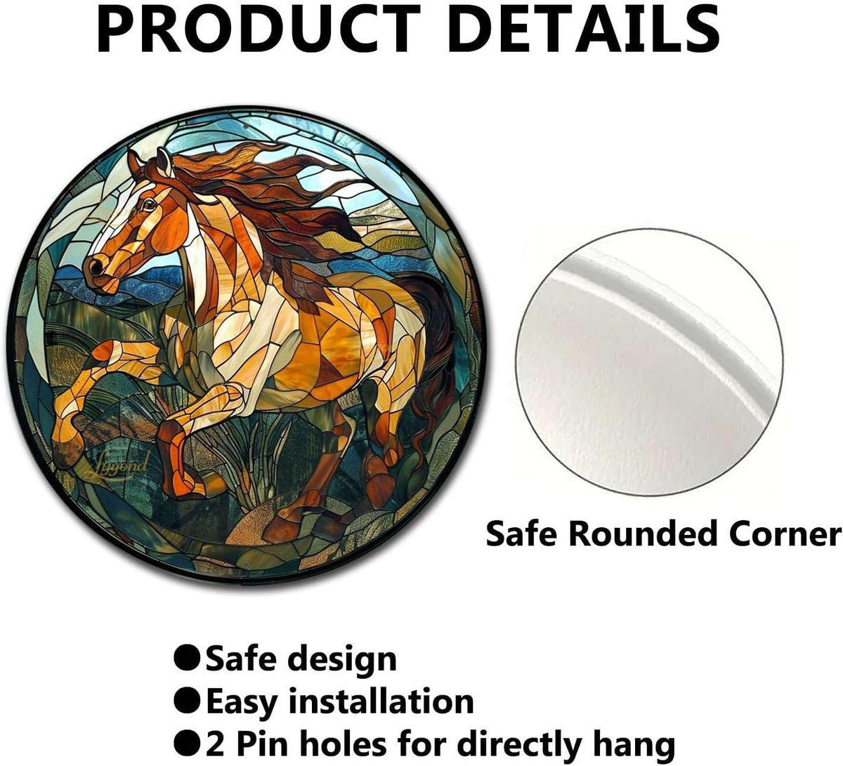 Lygond Metal Sign Tin Sign Circular Stained Glass American Mustang Garden Metal Sign for Gift 8×8 Inches
