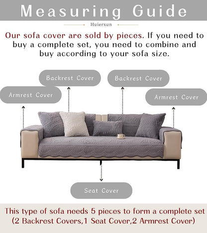 Grey Fuzzy Rabbit Plush Sofa Cover Cozy Warm Sofa Couch Covers with 3D Jacquard Leaf Pattern Non-Slip Easy-to-Install Shaggy Sofa Slipcover Prefect for Kids Dogs Cats Cats(Grey,36"x82")