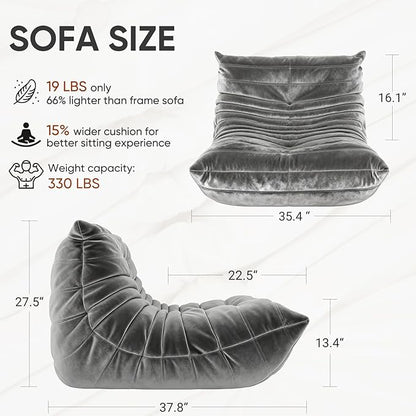 Bean Bag Chairs for Adults - Comfy High-Density Foam Fireside Chair, Adult Size, Soft Dutch Velvet Cover Beanbag Couch, Versatile for Living Room, Bedroom, Dorm, Reading & Gaming (Grey)