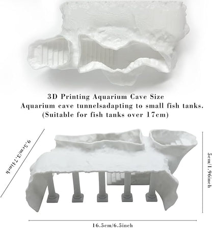 LIYAOLI Aquarium Ornaments Cave Tunnel with Viewing Ports | Fish Tank Decoration Hideout for Pleco, Shrimp & Corydoras | Substrate-Friendly Design & Sinking Base (S - Roman Columns - White)