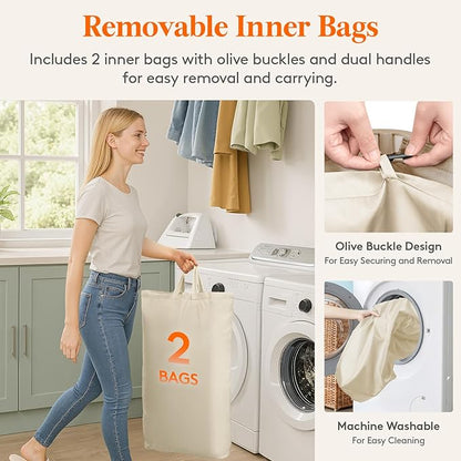 Lifewit 145L Laundry Basket with Lid, Large Laundry Hamper with Plastic Handles and Removable Bag, Foldable Tall Dirty Clothes Hampers for Laundry for Laundry Room, Bedroom, Bathroom, Dorm, Beige