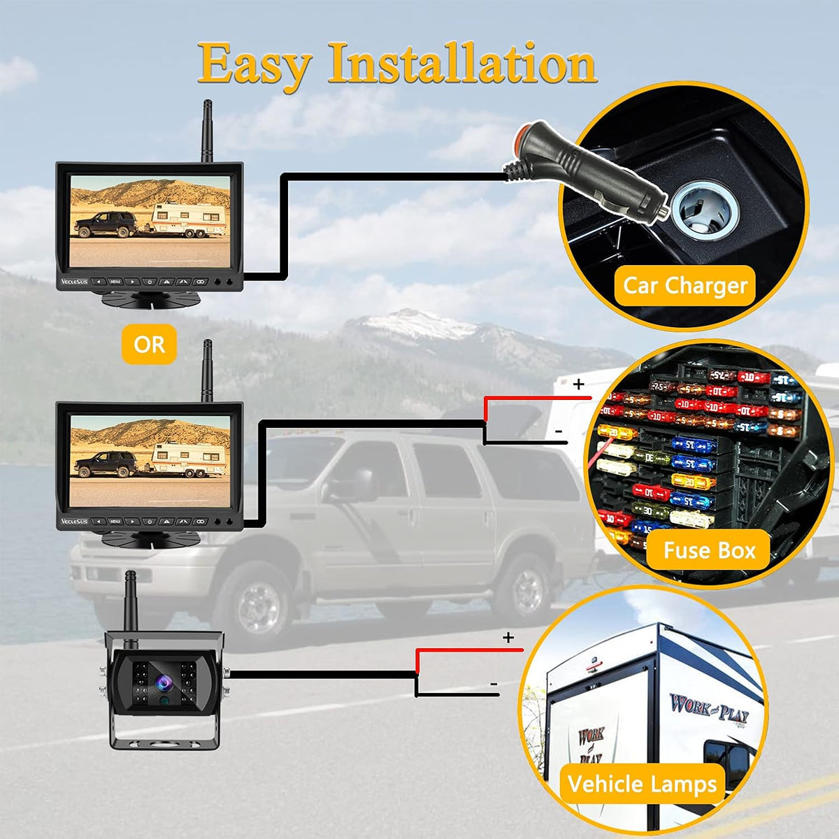 Wireless Backup Camera for Trucks VMW7 high Definition 1080P 7??IPS Monitor System,High-Speed Stable Transmission & Waterproof for Truck,Recreational Vehicle Trailer,Bus,Harvester Pickup Motorhome