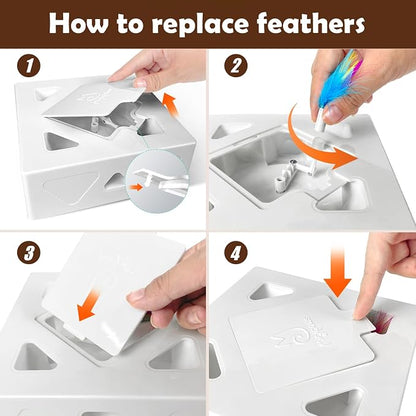 Migipaws Interactive Cat Toy -Migibox Without Popskin, Puzzle Toy for Indoor Bored Cats, Automatic Pop Out Feathers from 7 Holes Randomly, Motion Activated, USB Rechargeable
