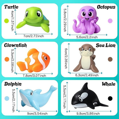 Mold Free Bath Toys - 6 Pcs Ocean Baby Bath Toys for Kids Ages 1-3, No Hole Design Keeps Moisture Out, Toddlers Learn Sea Animals with Bathtub Soft Squeeze Toys, Pool Toy