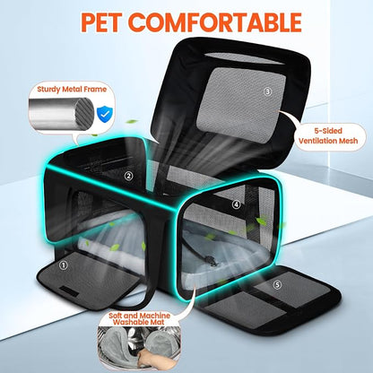 Top-Expandable Small Pet Carrier with Wheels Airline Approved | 18"x11"x11", for Delta/American/United Airlines, Lockable Safety Zippers and Anti-Scratch Mesh, Pets Under 10 Lbs, Black