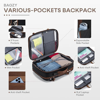 43x33x15cm Personal Item Bag Expandable 30L Travel Backpack 17x13x6 Inches Underseat Bag for Airlines Lightweight Carry on Luggage Water Resistant Flight Approved for College, Weekender Black