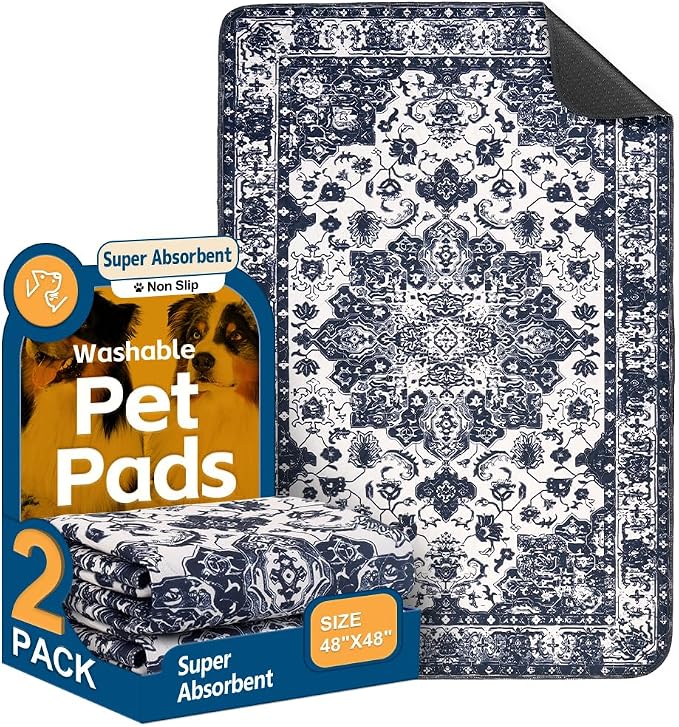 Washable Pee Pads for Dogs, 2 Pack Reusable Puppy Training Pads 48"x48" Super Absorbent Waterproof Dog Training Pads, Non-Slip Potty Pads, Whelping Pads Litter Mat Navy Blue