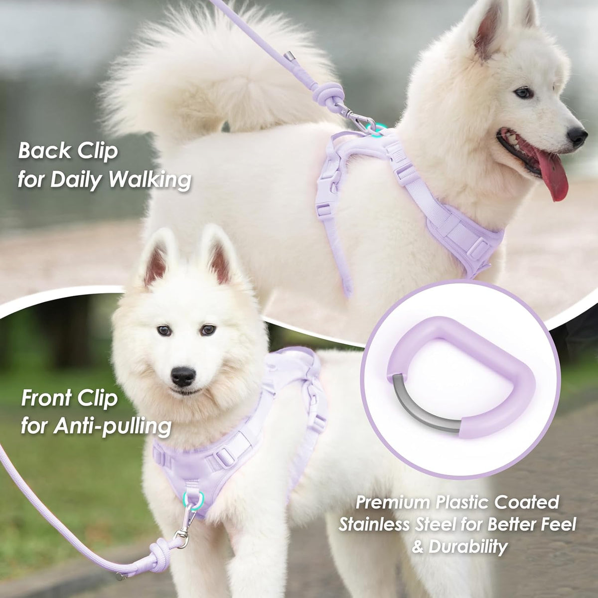 No Pull Dog Harness, Puppy Vest with Front Clip for Small Medium Large Sized Dog(Light Purple,XL)