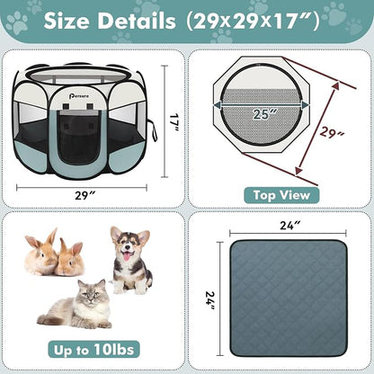 Persure Dog Cat Pet Playpen Puppy Crate Cage for Indoor Outdoor Travel | Nursing Rest Zone Recovering Pet Quarantine Room Portable Pop Up Easy to Set up lightweight Carrying Bag(Grey with Pad,Small)