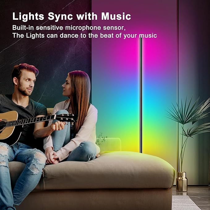 Corner Floor Lamp RGBW, LED Floor Lamp with APP, IF Remote Control, Music Sync, Timer and 16 Million DIY Colors, Smart Corner Light for Gaming Rooms Bedrooms