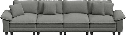 PHI VILLA Cloud Modular Couches Sets, 157.5" Sectional Sofa with Upholstered Deep Seat, 4-Seater Long Couches for Living Room Apartment, Corduroy Fabric, Grey
