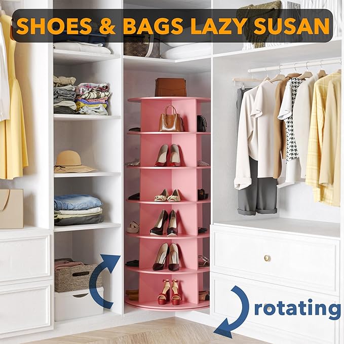 SpaceAid 6 Tier Rotating Shoe Rack Tower, Spinning Shoe Display Lazy Susan