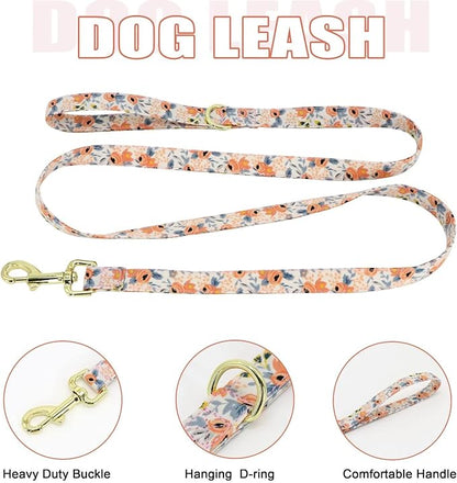 Beirui Cute Dog Collars,Harnesses,Leashes Set, Floral Pattern, Orange,S | Girl Dog Harness Set with Flower, Adjustable and Soft Mesh Lining, For Small Dogs Daily Walks