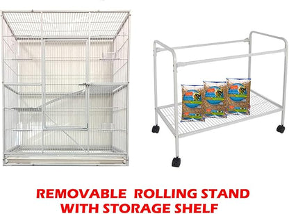 54" Large Wrought Iron Chewproof 4-Levels Tight 1/2-inch Bar Spacing Ferret Chinchilla Sugar Glider Rats Mice Home Cage with Detachable Rolling Stand