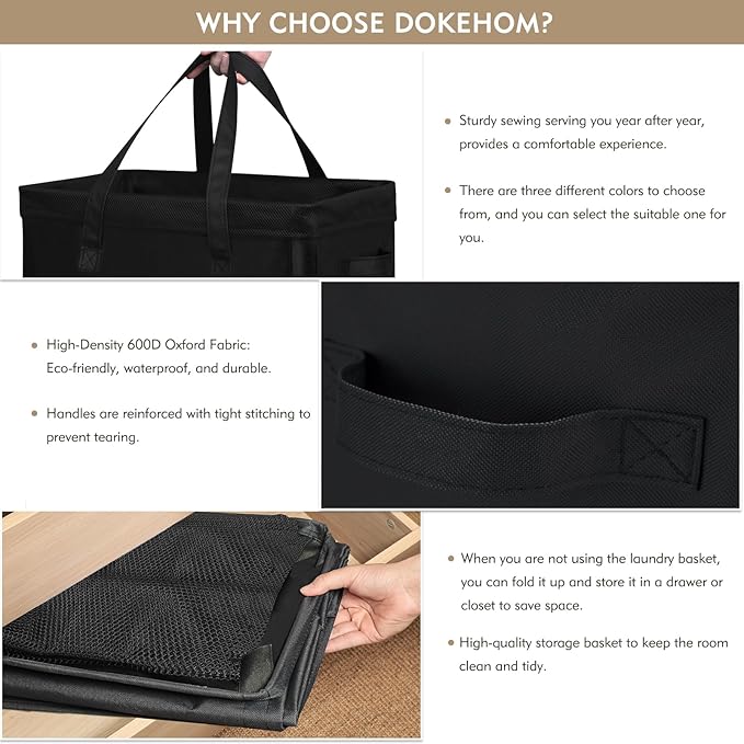 DOKEHOM 90L X-Large Laundry Basket with Removable Wash Bag on Wheels, Collapsible Rolling Laundry Hamper, Foldable Clothes Organizer, Folding Washing Bin (Black)