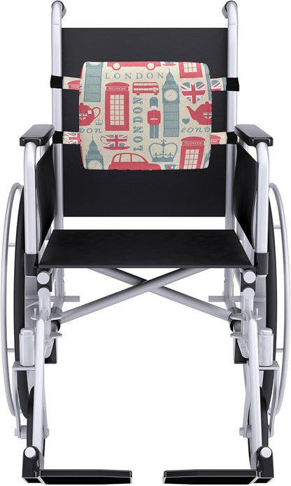 Ambesonne London Lumbar Back Support Pillow, Popular British Culture Elements Retro Colors Flag Patterned Hearts, High Density Foam for Office Chairs Car Seats, 14" x 13", Coral Bluegrey