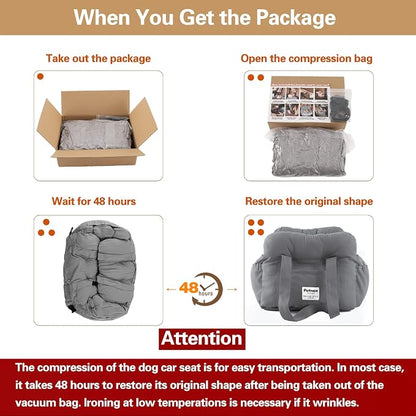 Dog Car Seat for Small Dogs, Portable Puppy Car Seat of Easy Installation, Fashionable Pet Carrier Bag with Large Pockets, Machine Washable Dog Booster Seat (Striped Khaki)