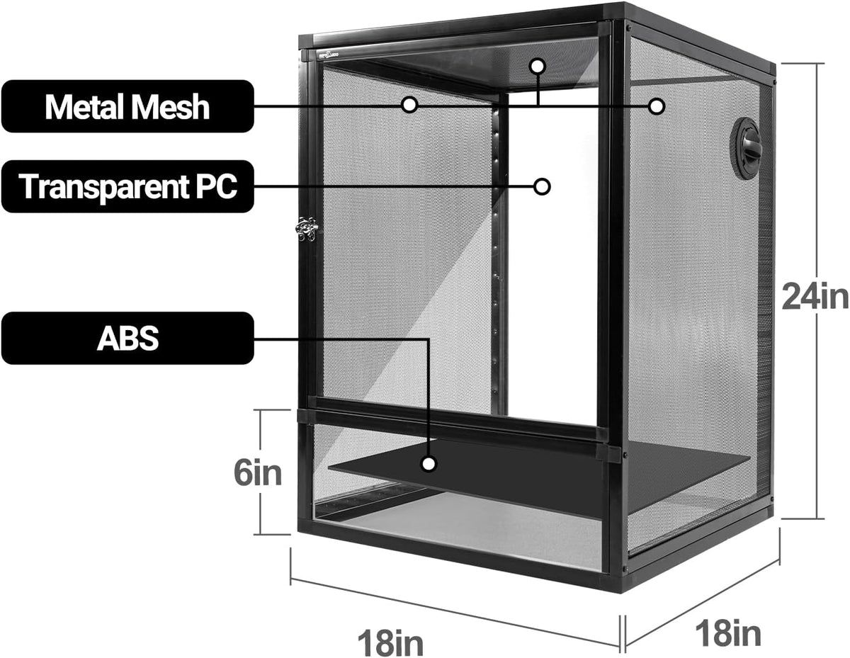 REPTI ZOO 18" x 18" x 24" Front Opening Chameleon Cage with 3-Sided Metal Mesh, 34 Gallon Screen Vertical Terrarium with Background Sticker, Tall Enclosure for Chameleon, Tree Frog, Arboreal Reptiles