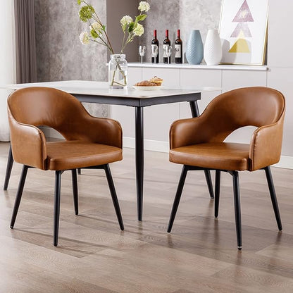 DUOMAY Swivel Dining Armchair Set of 2 PU Leather Upholstered Modern Accent Guest Chair for Home Office & Dining Room, Brown