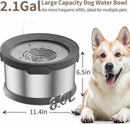 8L Dog Water Bowl No Spill 2.1 Gallon Stainless Steel Water Bowl for Dogs 270oz Large Capacity No Splash Slow Drinking Feeder with Anti-Slip Mat for Messy Drinkers