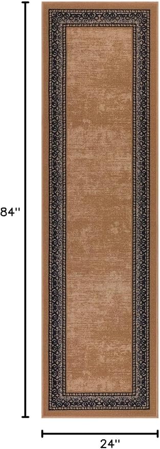 Antep Rugs Alfombras Bordered Modern 2x7 Non-Slip (Non-Skid) Low Pile Rubber Backing Indoor Area Runner Rug (Gold Brown, 2' x 7')