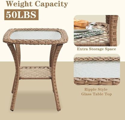 Belord 5 Pieces Patio Furniture Sets Wicker Outdoor Furniture, Rattan Patio Swivel Glider Chairs with 2 Ottoman and Glass Side Table, Yellow Wicker